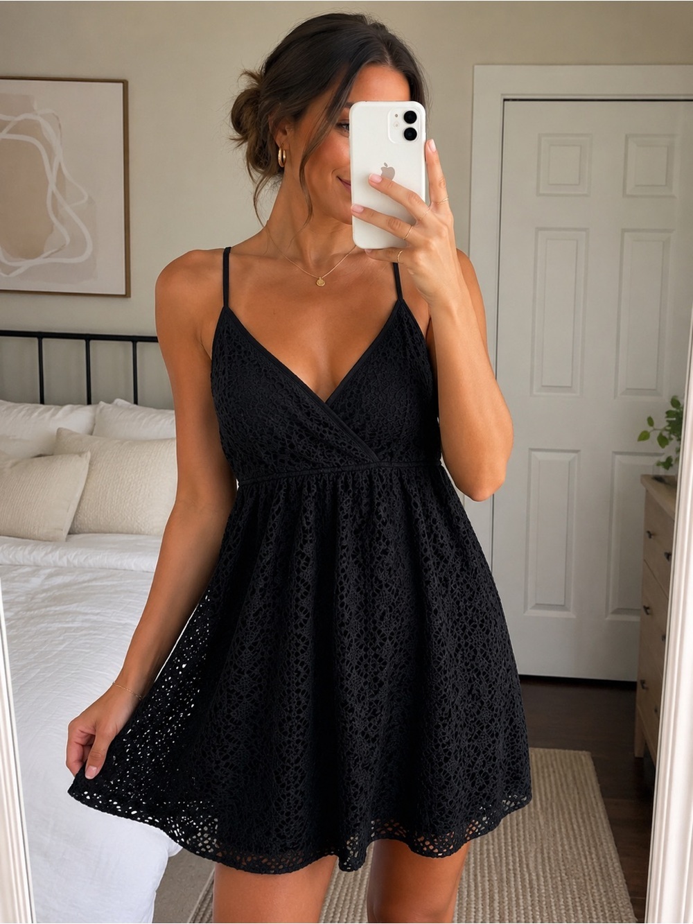 Express Black Crochet Lace Spaghetti Strap Dress